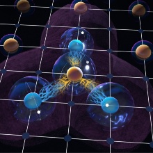 Illustration eines Mehrteilchen-Quantengatters mit gefangenen Rydbergatomen