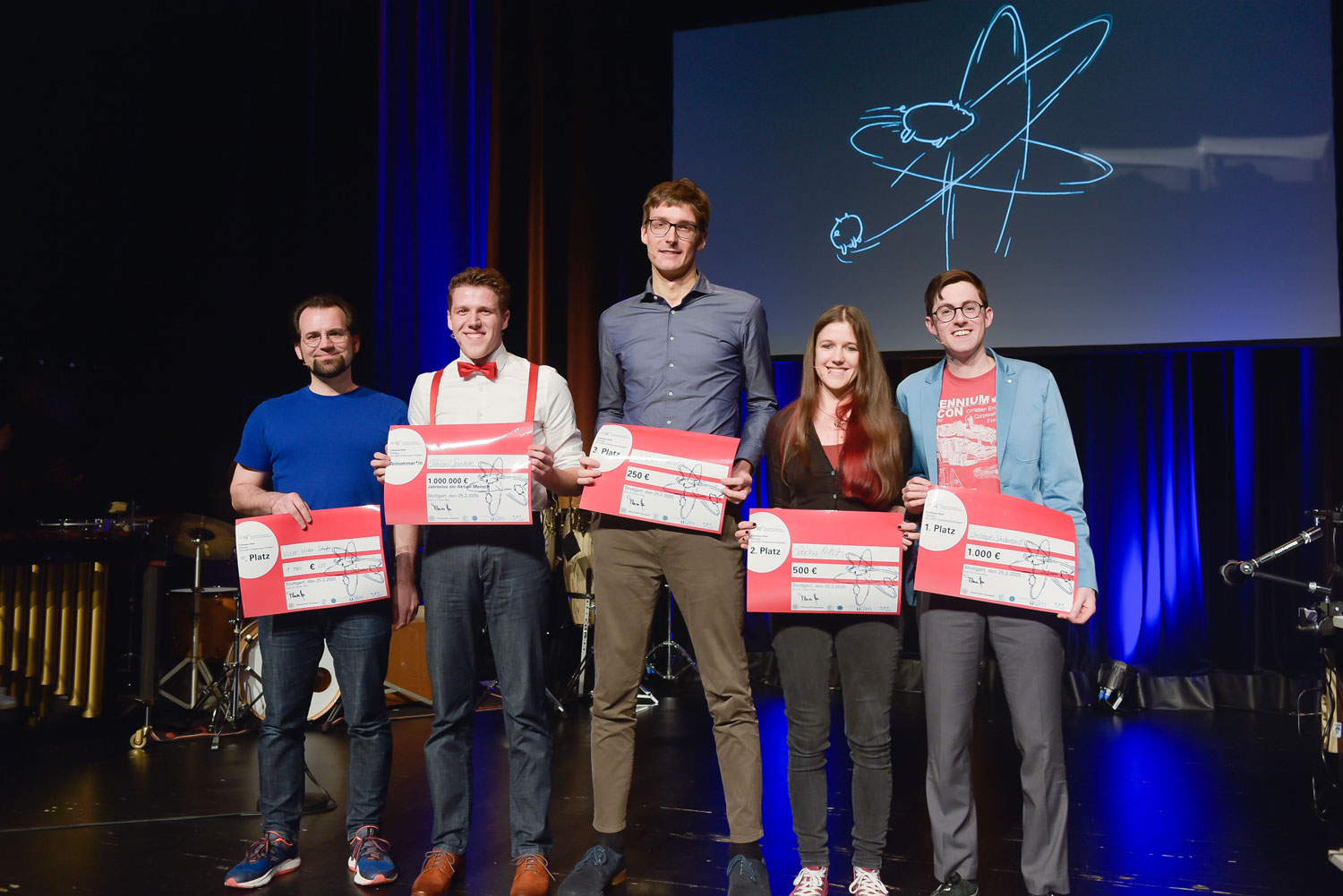 The five slammers at the 3rd IQST Q-Science Slams 2020 on February 25 in the Theaterhaus Stuttgart